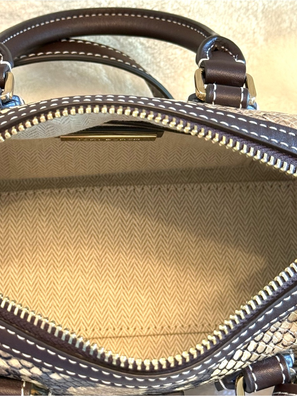 NWT. Tory Burch Snake Print Mini Crossbody Satchel with Two Straps - Picture 12 of 15